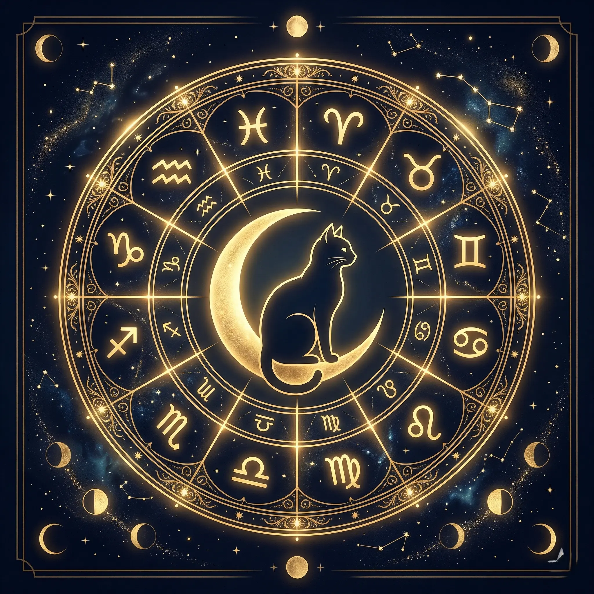Cat natal chart with celestial elements — find your cat's zodiac sign with Aetris