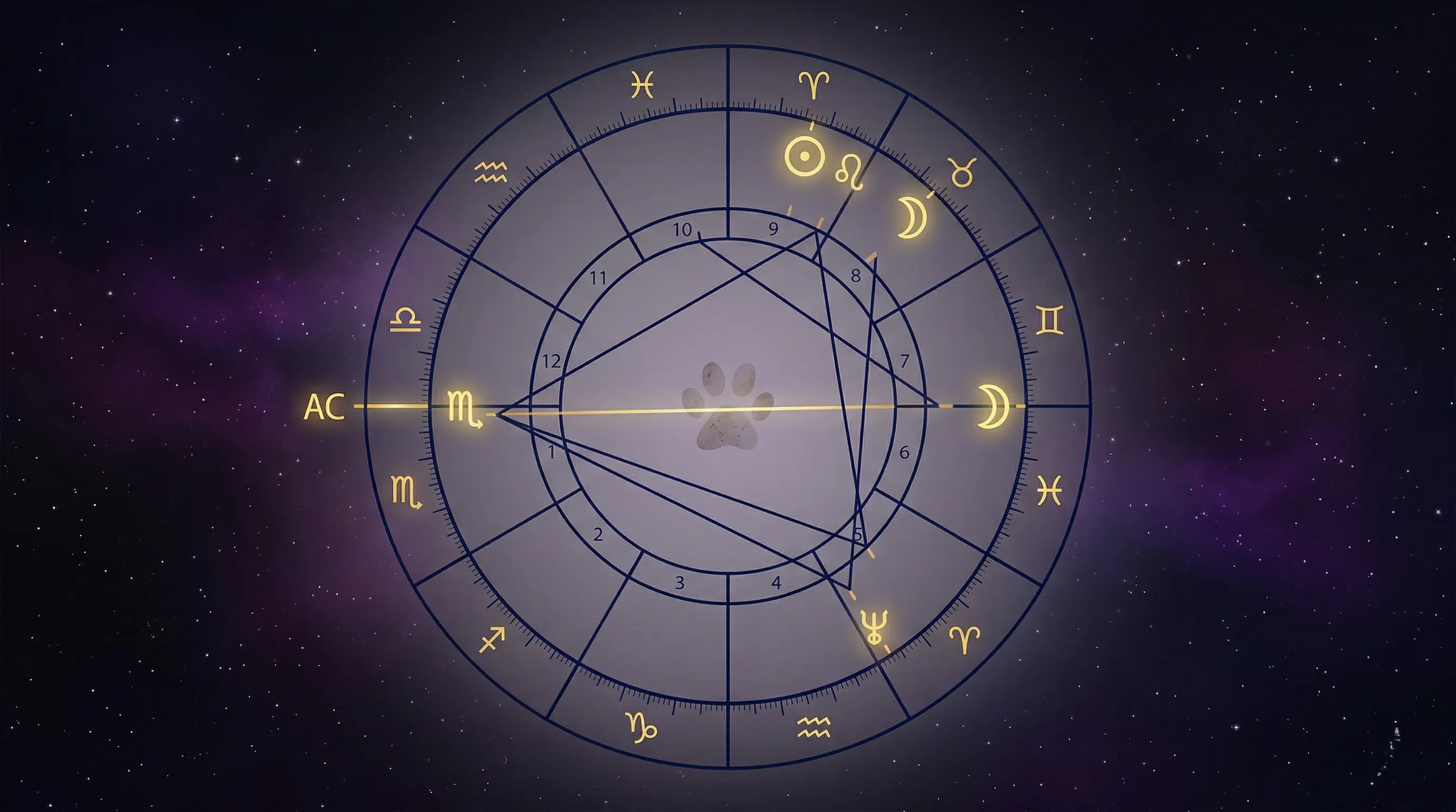 Dog natal birth chart with paw print — find your dog's zodiac sign with Aetris