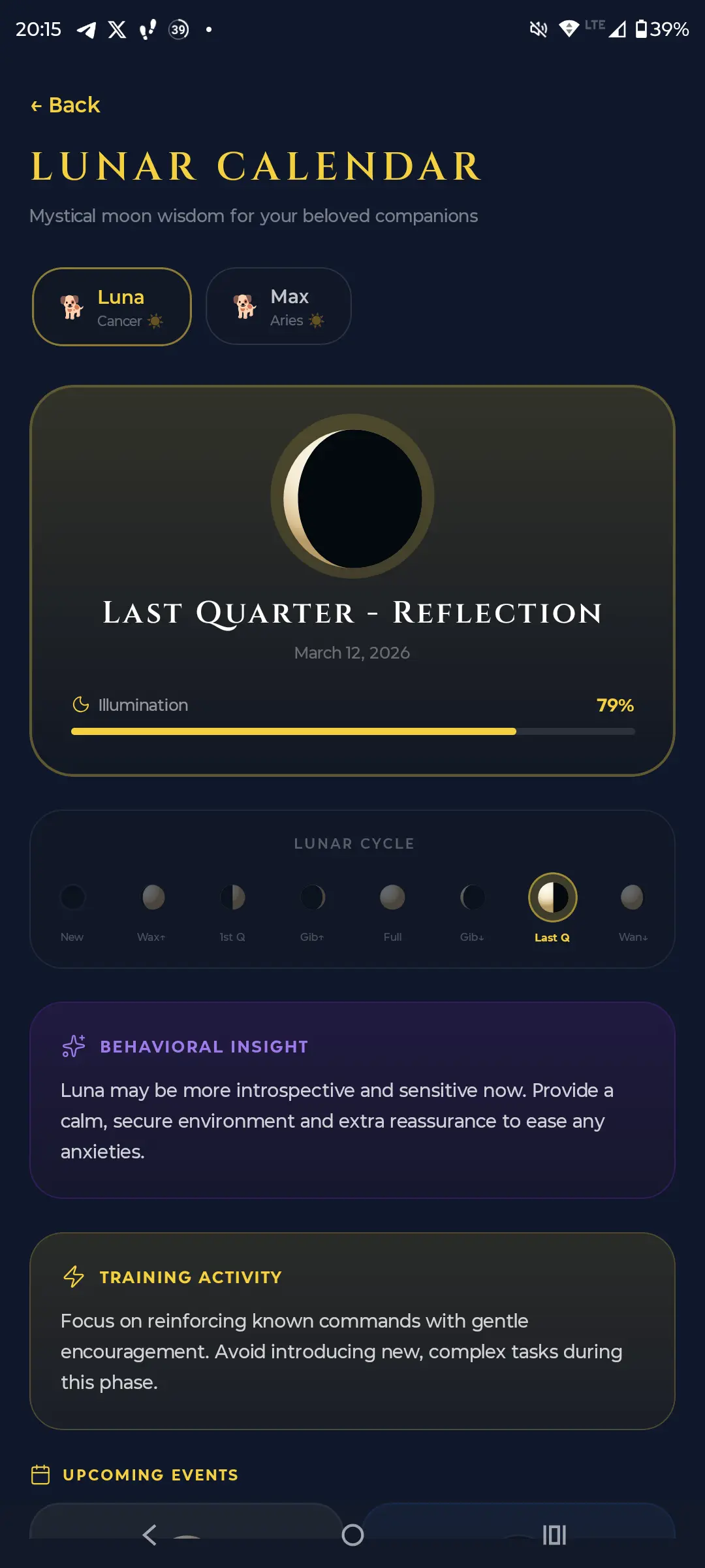 Aetris Lunar Calendar - Last Quarter Reflection phase